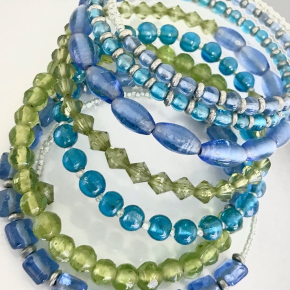 Bracelet - Blue green teal multi toned beaded - Picture 2 of 4